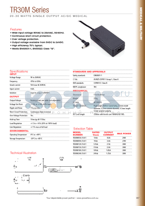 TR30M datasheet - 20 - 30 WATTS SINGLE OUTPUT AC/DC MEDICAL