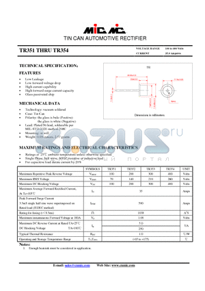 TR354 datasheet - TIN CAN AUTOMOTIVE RECTIFIER