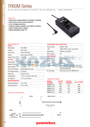 TR60M15-21A11 datasheet - 30 - 60 WATTS SINGLE OUTPUT AC/DC MEDICAL - PRELIMINARY