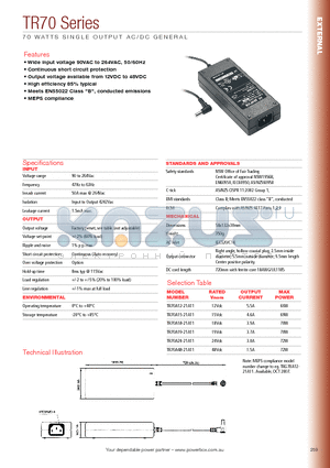 TR70 datasheet - 70 WATTS SINGLE OUTPUT AC/DC GENERAL