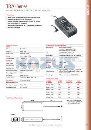 TR70A15-21A11 datasheet - 70 WATTS SINGLE OUTPUT AC/DC GENERAL