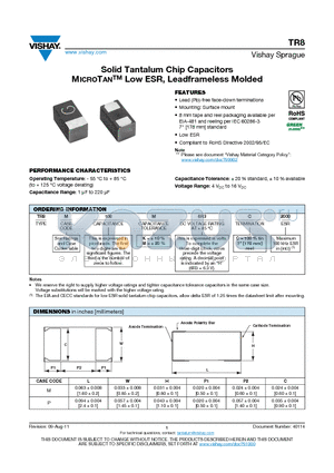 TR8 datasheet - Solid Tantalum Chip Capacitors MICROTANTM Low ESR, Leadframeless Molded