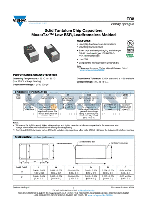 TR8M106K6R3C2000 datasheet - Solid Tantalum Chip Capacitors MICROTANTM Low ESR, Leadframeless Molded