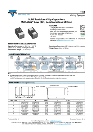 TR8M106M010C2000 datasheet - Solid Tantalum Chip Capacitors MICROTAN^ Low ESR, Leadframeless Molded
