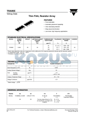 TRA06E0803101DRT1 datasheet - Thin Film, Resistor Array