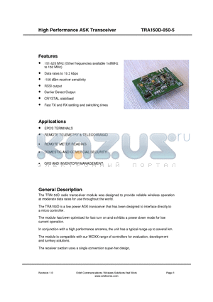 TRA150D-050-5 datasheet - High Performance ASK Transceiver