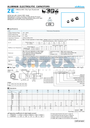 UZE1E100MCL datasheet - ALUMINUM ELECTROLYTIC CAPACITORS