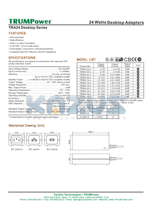 TRA24-03-4 datasheet - 24 Watts Desktop Adapters