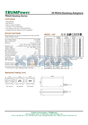 TRA24-03-4G datasheet - 24 Watts Desktop Adapters