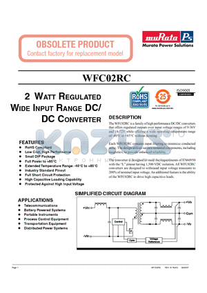 WFC02R24D05LC datasheet - 2 WATT REGULATED WIDE INPUT RANGE DC/DC CONVERTER