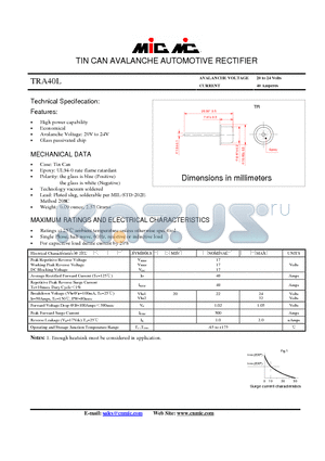 TRA40L datasheet - TIN CAN AVALANCHE AUTOMOTIVE RECTIFIER