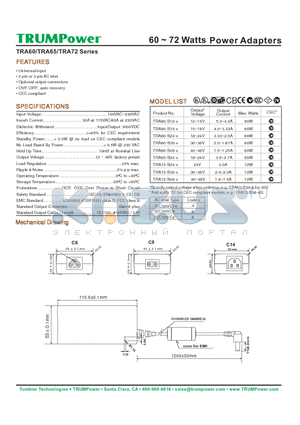 TRA60-S12-4 datasheet - 60 ~ 72 Watts Power Adapters