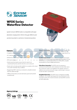 WFD20E datasheet - Waterfl ow Detector