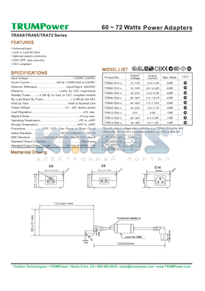 TRA60-S15-4 datasheet - 60 ~ 72 Watts Power Adapters