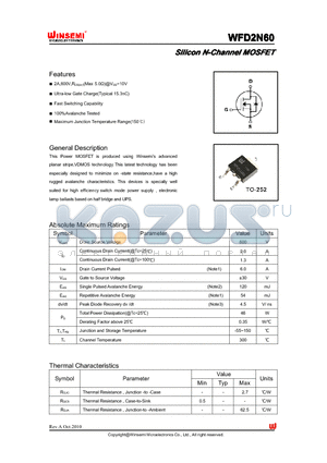 WFD2N60 datasheet - Silicon N-Channel MOSFET