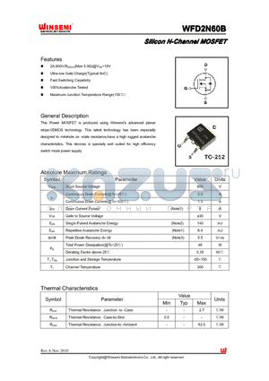 WFD2N60B datasheet - Silicon N-Channel MOSFET