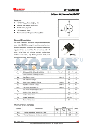 WFD5N60B datasheet - Silicon N-Channel MOSFET