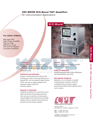 VZL-2780C2 datasheet - 500W L-Band TWT Amplifier