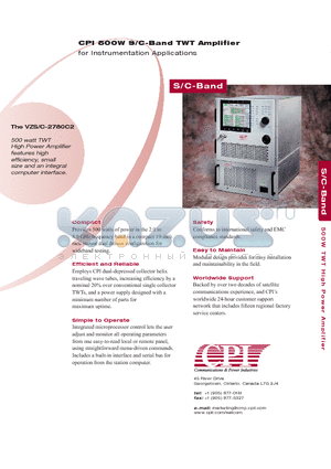 VZS-2780C2 datasheet - 500W S/C-Band TWT Amplifier