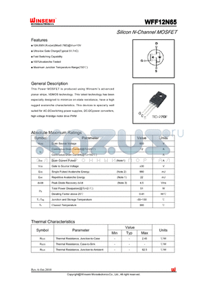 WFF12N65 datasheet - Silicon N-Channel MOSFET