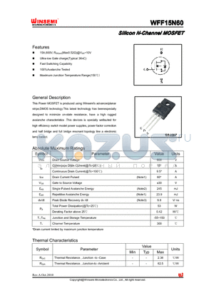 WFF15N60 datasheet - Silicon N-Channel MOSFET