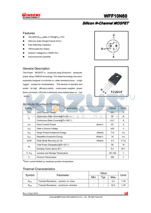 WFF10N60 datasheet - Silicon N-Channel MOSFET