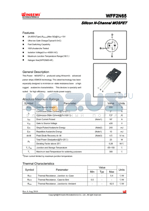 WFF2N65 datasheet - Silicon N-Channel MOSFET