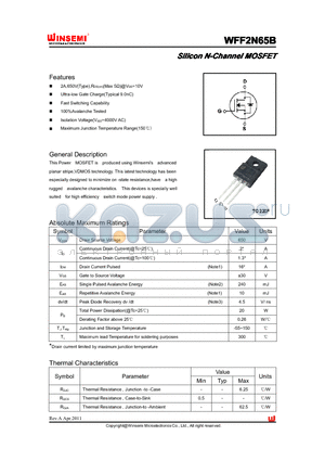 WFF2N65B datasheet - Silicon N-Channel MOSFET