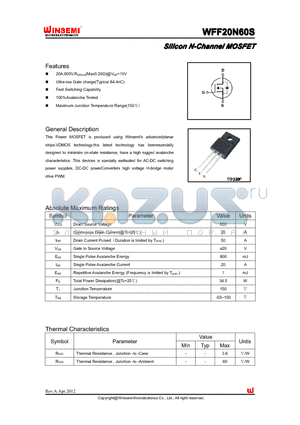 WFF20N60S datasheet - Silicon N-Channel MOSFET