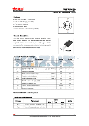 WFF5N60 datasheet - Silicon N-Channel MOSFET