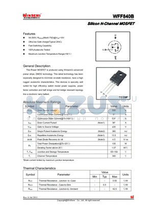 WFF840B datasheet - Silicon N-Channel MOSFET