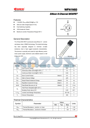 WFN1N60 datasheet - Silicon N-Channel MOSFET