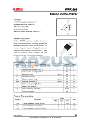 WFP3205 datasheet - Silicon N-Channel MOSFET