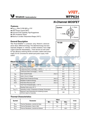 WFP634 datasheet - N-Channel MOSFET