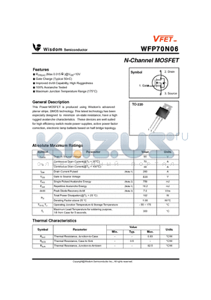 WFP70N06 datasheet - N-Channel MOSFET