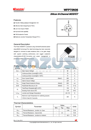 WFP70N06 datasheet - Silicon N-Channel MOSFET