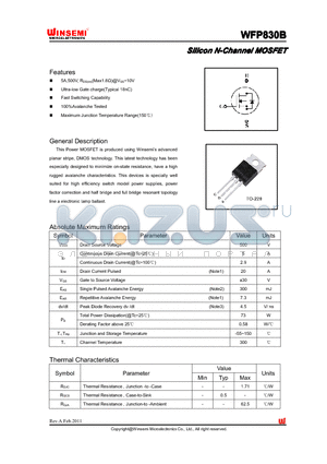 WFP830B datasheet - Silicon N-Channel MOSFET