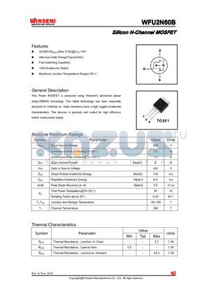 WFU2N60B datasheet - Silicon N-Channel MOSFET
