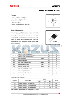 WFU830 datasheet - Silicon N-Channel MOSFET