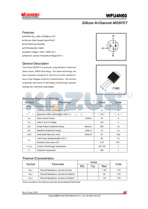 WFU4N60 datasheet - Silicon N-Channel MOSFET