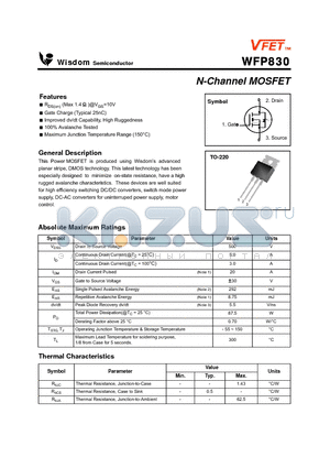 WFP830 datasheet - N-Channel MOSFET