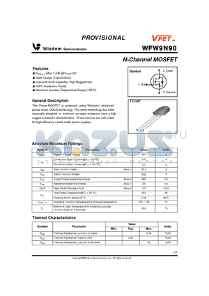 WFW9N90 datasheet - N-Channel MOSFET