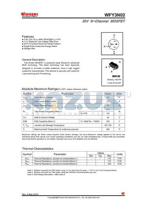 WFY3N02 datasheet - 20V NChannel MOSFET