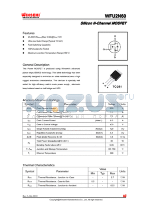 WFU2N60 datasheet - Silicon N-Channel MOSFET
