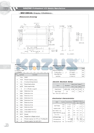 WG12864A datasheet - WINSTAR Professional LCD Module Manufacture