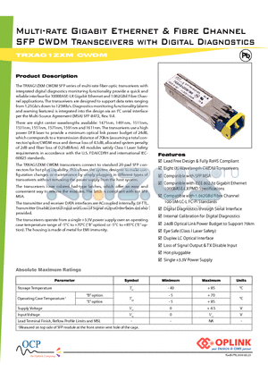 TRC1G1JC2E000F6G datasheet - Multi-rate Gigabit Ethernet & Fibre Channel SFP CWDM Transceivers with Digital Diagnostics