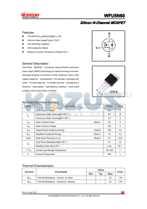 WFU5N60 datasheet - Silicon N-Channel MOSFET