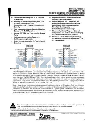 TRC1300N datasheet - MARCSTAR I E/D REMOTE CONTROL ENCODER/DECODERS