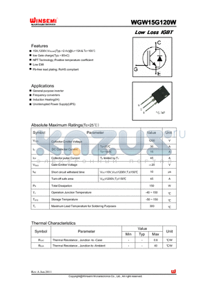 WGW15G120W datasheet - Low Loss IGBT