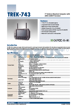 TREK-743R-XPEA0E datasheet - 7 Vehicle Mounted Computer with AMD LX800 Processor